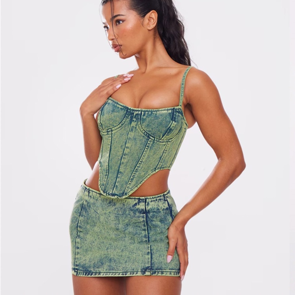 PLT Vintage Wash Green Corset Top